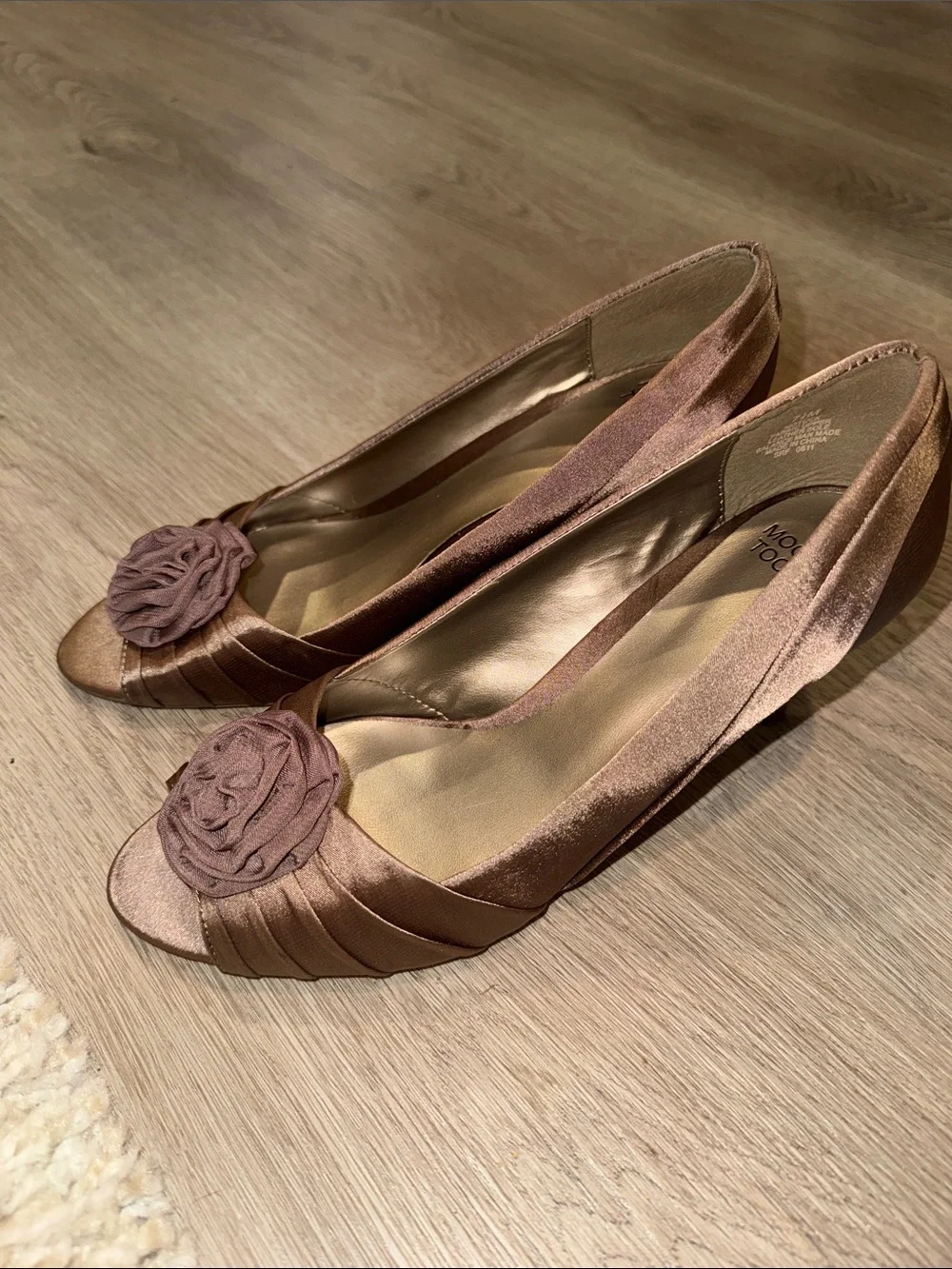 Mootsies Tootsies Brown Peep-Toe Heels with Rosette